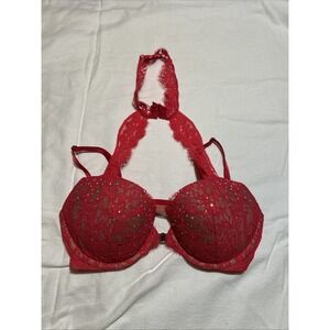 Victorias Secret BLING Very Sexy Push-Up Padded Underwire Lace Bra 34C Hot Pink